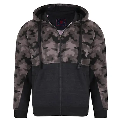 Mens KAM Fleece Hooded Zip Up Sweat Camouflage Camo Casual Jacket Big Size 2-8XL • £25.19