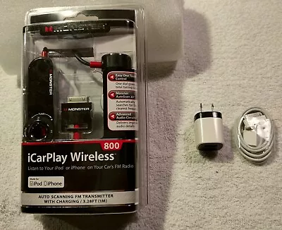 Monster ICarPlay Wireless 800 IPod IPhone Radio Transmitter W Wall Charger&Cable • $9.95