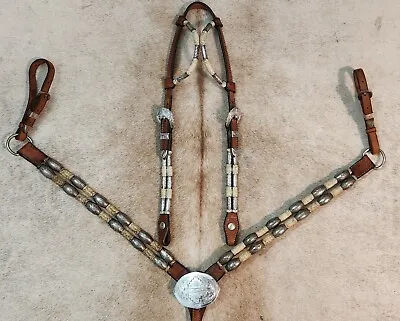 Ferruled Sterling Silver Headstall / Breast Collar Show Bridle Custom Vtg Set • $880