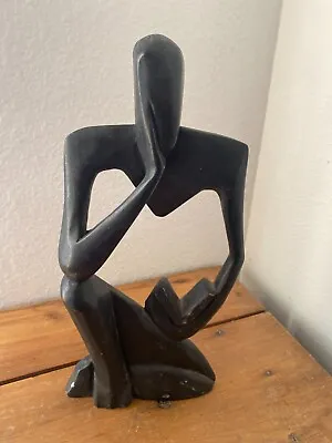 Rustic Modern Masculine Abstract Thinker Black Wood Sculpture | Modern Art • $45
