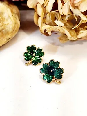 Avon Earrings Vintage Shamrock Green Irish Luck Clover St Patrick's Day Enamel  • $7.44