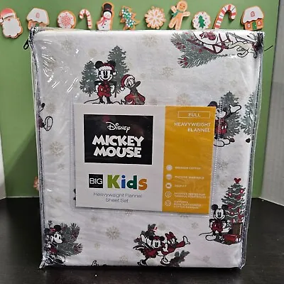 Disney MICKEY MOUSE Yuletide 3 Pc FULL FLANNEL SHEET SET Christmas Bedding NEW! • $69.96