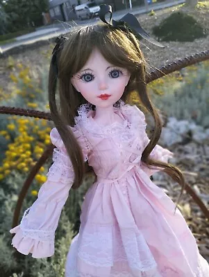 1/3 BJD Doll 60cm Elegant Brunette Girl In Vintage Style Pink Dress Movable Body • $69