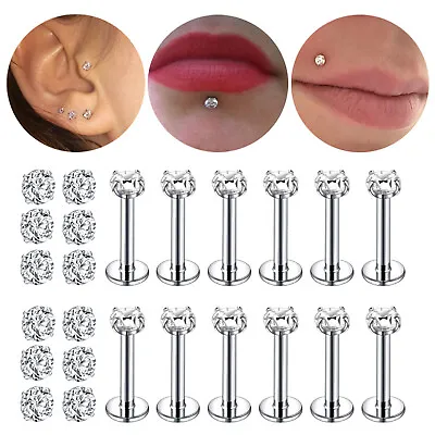 6 Pcs/Lot Stainless Steel Labret Lip Ring CZ Cartilage Earrings Monroe Piercing • $10.24