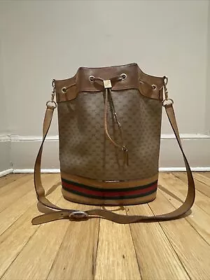 RARE Authentic Gucci  Monogram Women’s Bucket Drawstring Bag - Vintage • $650