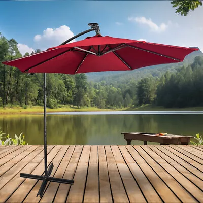 Mondeer Cantilever Parasol 3M Banana Umbrella Crank Handle Solar LED Lighting • £89.99