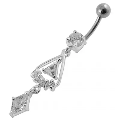 Sterling Silver Chandelier Belly Bar Pretty Clear Crystal Dangle Navel Ring • £10.95