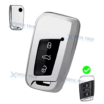 Silver TPU Full Seal Smart Key Holder Shell Case For VW Passat Jetta CC Golf 7 • $13.88