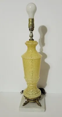 Murano Spatter Glass Lamp Yellow Brass Dolphin Feet Marble Base Mid Century Mod • $130