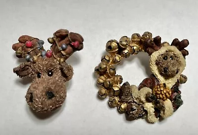 2 Boyds Bears Brooch Pin Melvi The Jingle Moose  Wreath/Moose Head Lights Xmas • $12