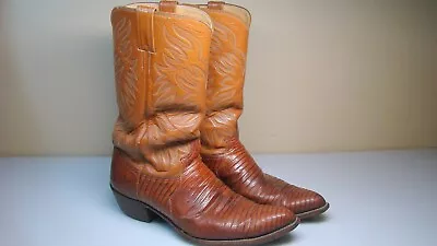 Vintage 70s Justin Western Lizard Leather Cowboy Boots Men's Size 11 D • $75