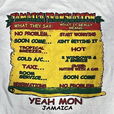 Vintage Jamaica Translation T Shirt L Tourist Novelty Joke Reggae Rasta Yeah Mon • $17.95