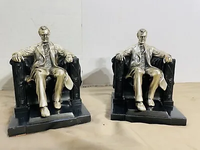 Pair Set Of Lincoln In The Chair Mid Century Bronze Book End Heavy Cool Gift SEE • $66