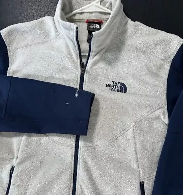 The North Face Flash Dry Fleece Full Zip Jacket Men L White Blue Warm Outdoor • $21.98