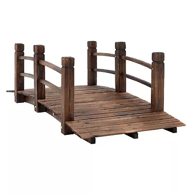 Wooden Garden Bridge Lawn Décor Stained Finish Arc Garden Lawn Outdoor Walkway • £109.93