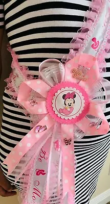 Baby Shower Minnie Mouse Mom To Be It's A Girl Sash Pink Ribbon And Corsage • $20.99