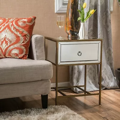 Essa Mirrored Gold Single Drawer Side Table • $247.48