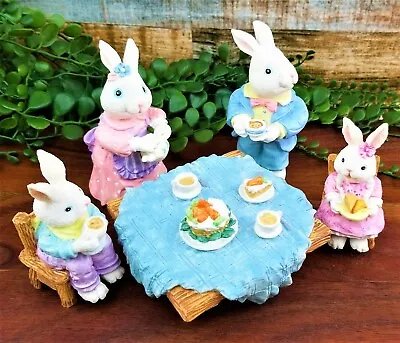 Vintage MERVYNS Bunny Family & Table Carrot Cake Mom Dad Kids Figurines Easter • $36.70