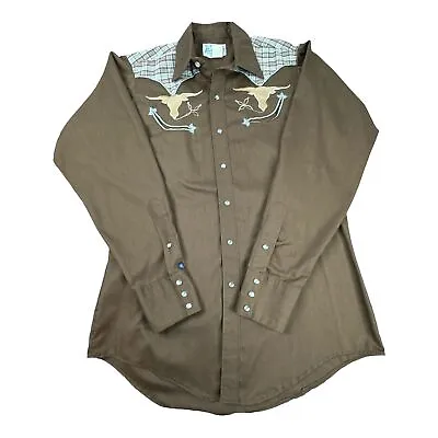 Rockmount Ranch Wear Brown Pearl Snap Longhorns Western Shirt Mens M 15.5 • $59.99