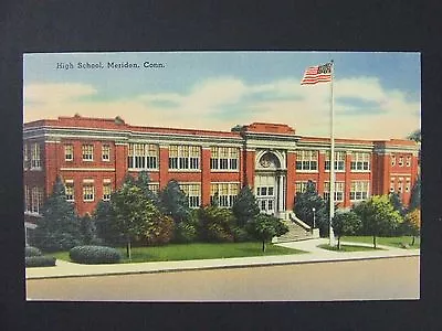 Meriden Connecticut CT High School US Flag Vintage Linen Postcard 1949 • $5.10