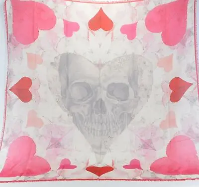 New Alexander McQueen Pink Modal Wool SWEET HEART SKULL Scarf 641697 • $199.37