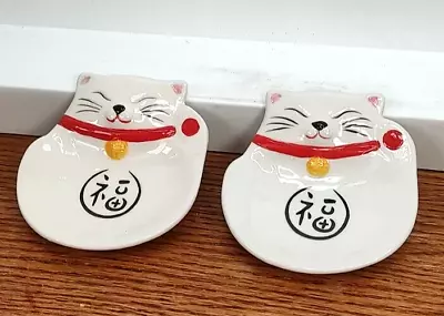 Maneki Neko Set 2 Waving Cat Spoon Tea Bag Chopstick 3.5  Spoon Rest • $6