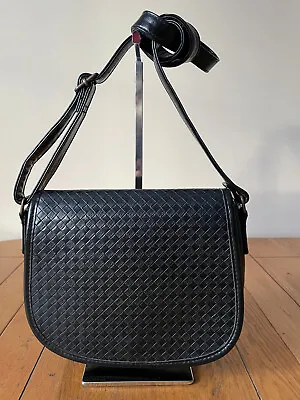 Kangol Black PU Leather Flap Handbag Crossbody Saddle Bag Diamond Pattern • £8.99