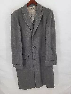 Vintage Robert Hall Mens Gray Long 3 Button Pockets Wool Overcoat Size 28 • $94.99