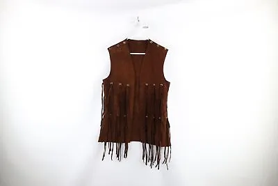 Vtg 60s Streetwear Mens OSFA Distressed Fringed Suede Leather Festival Vest USA • $119.96