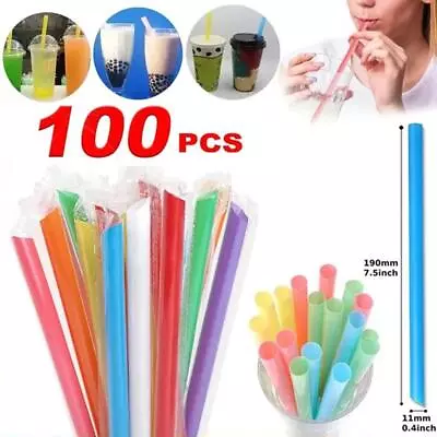 100pcs 190x11mm Big Milkshake Straws Bubble Boba Milk Tea Plastic Thick Straw√ • £5.62