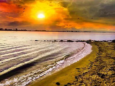 £6.74 • Buy Sunset Beach Scene Canvas Picture Poster Print Wall Art Unframed #138