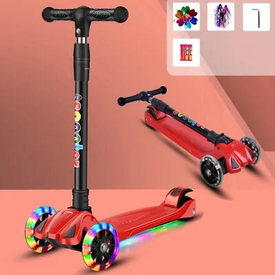 Foldable Kids Scooter Adjustable Height Flashing LED Lights 3 Wheels Kick Push • $35.87