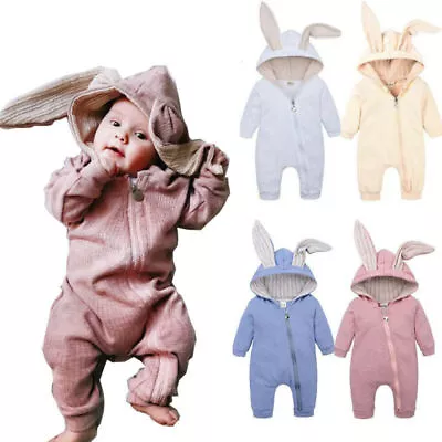 Rabbit Ears Hooded Romper Jumpsuit Bodysuit Clothes Infant Baby Boy Girl Outfit • $28.11