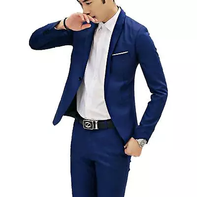 US Slim Fit 2 Piece Suit For Men's One Button Casual Formal Wedding Tuxedo Suits • $26.49