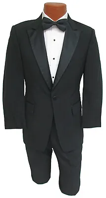 Men's Black Tuxedo With Pants Satin Peak Lapel Cheap Prom Wedding Mason Tux • $49.49
