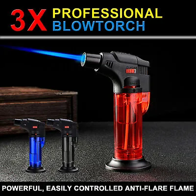 3x Blow Torch Jet Lighter Kitchen Tobacco Safety Lock Refillable Home Master • $21.79