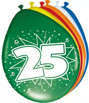 8 X Number 25 Latex Balloons Age 25th Birthday - Assorted Colours 30cm (12 ) • £4.69