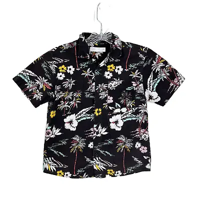 Zara Button Down Shirt Youth 7 Black Tropical Floral Short Sleeve Casual Kids • $7.50