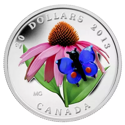 2013 $20 Fine Silver Coin - Purple Coneflower & Eastern Tailed Blue Butterfly • $95.07