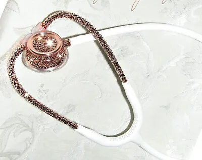 Bling Rose Gold White Stethoscope AUSTRIAN CRYSTALS Custom Bedazzled MDF MD One • $386