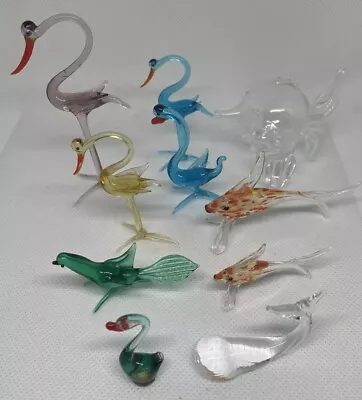 Vintage Lot 10 Assorted Miniature Hand Blown Glass Animal Figurines • $29.99