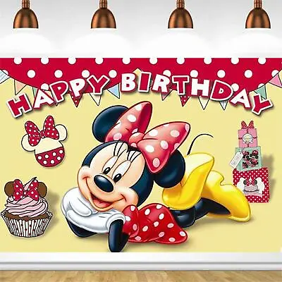 Cartoon Minnie Mouse Backdrop Girls Birthday Party Background Baby Shower Banner • $19.22