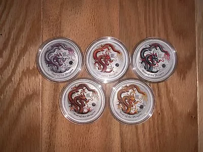 2012 LUNAR YEAR OF DRAGON 1 Oz. COLORIZED SILVER COIN SET OF 5 • $699.99