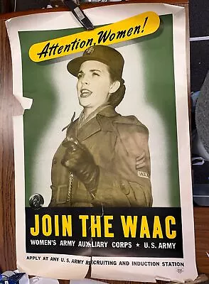 ORIGINAL 37 X 25 WWII Join The WAAC Women's Army Auxiliary Corps Poster Women • $249