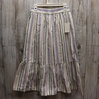 A New Days Women's Size XSmall- Striped Peplum Hem Maxi Skirt Cream Blue NWT • $11.99