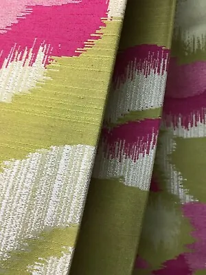 Sophie Candy Pink And Green Ikat Pattern Curtain Fabric Material 140cm Wide • £1.50