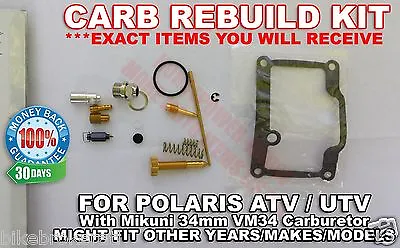 CARBURETOR CARB REBUILD KIT MAIN PILOT JET NEEDLE MANY POLARIS MIKUNI VM34 90's • $22.26