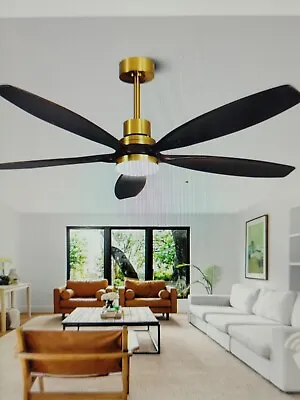 Kapoefan 60  Ceiling Fan Gold Brass & Black Walnut Light And Remote • $150