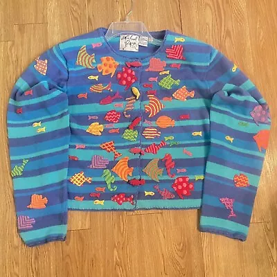 Michael Simon Fish Underwater Sweater Ladies Sz L 1998 New York Shoulder Pads • $99.99