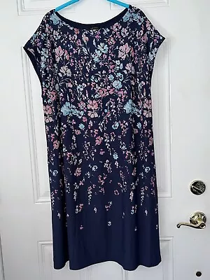 J Jill Wearever Dress XL Blue Flowers Short Sleeve Jersey Knit Dress • $24.99